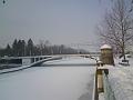 Zamrzlá hladina Labe a Tyršův most